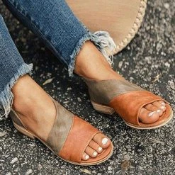 Levency New In Peep Toe Stacked Flat Sandals