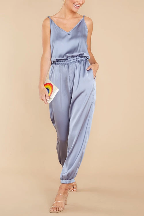Levency Strappy V Neck Elastic Waist Jumpsuit New In 4 Levency Strappy V Neck Elastic Waist Jumpsuit New In