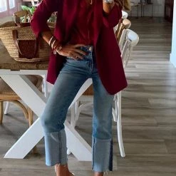 Levency Button Wine Red Blazer