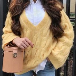 Levency Ripped V Neck Sweater New In