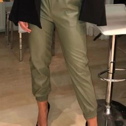 Levency New In PU Drawstring Pocket Pants