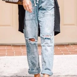 Levency Broken Hole Pockets Knot Jeans New In