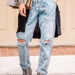 Levency Broken Hole Pockets Knot Jeans New In