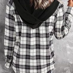 Levency New In Flannel Plaid Button Down Hoodie Top