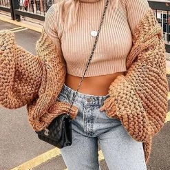 Levency New In Puff Sleeve Loose Cardigan