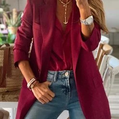 Levency Button Wine Red Blazer