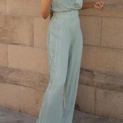 Levency New In Pleated V Neck Wide Leg Jumpsuit