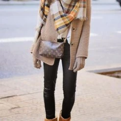 Levency Grey Yellow Plaid Blanket Scarf New In