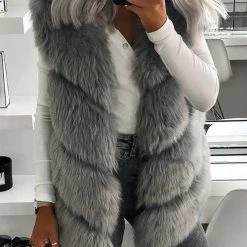 Levency V Neck Faux Fur Vest New In