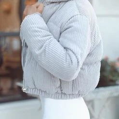 Levency Corduroy Stand Collar Puffer Coat