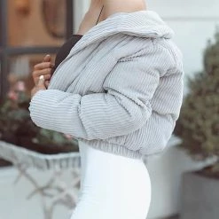 Levency Corduroy Stand Collar Puffer Coat