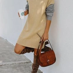 Levency Color Block Turtleneck Sweater Dress