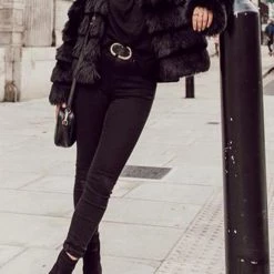 Levency Layer O Neck Faux Fur Coat