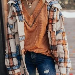 Levency New In Plaid Pockets Button Jackets