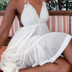 Levency Ruffles Backless Slip Mini Dress New In