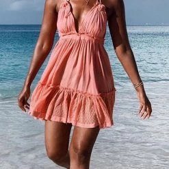 Levency Ruffles Backless Slip Mini Dress New In