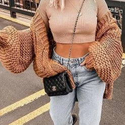 Levency New In Puff Sleeve Loose Cardigan