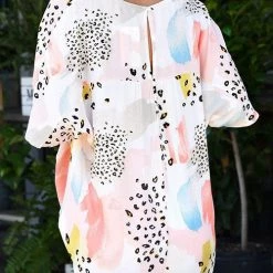 Levency Animal Watercolor Mixed Print Loose Top