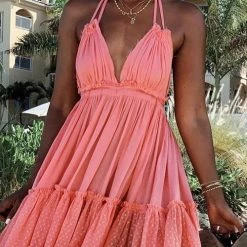 Levency Ruffles Backless Slip Mini Dress New In