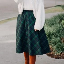 Levency Pockets Plaid A Line Woolen Skirts