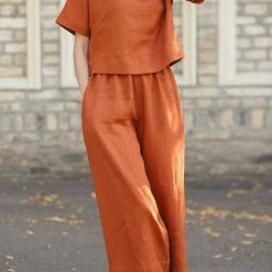 Levency Pockets Linen Loose Pants