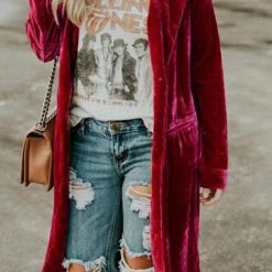 Levency Velvet Pocket Long Coat New In