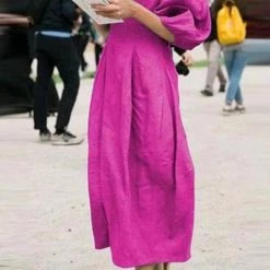 Levency Solid Linen Half Sleeve Dress New In