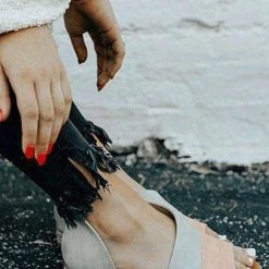 Levency New In Peep Toe Stacked Flat Sandals