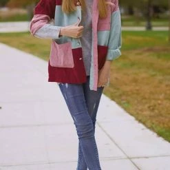 Levency New In Color Block Corduroy Coat