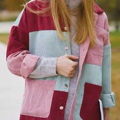 Levency New In Color Block Corduroy Coat