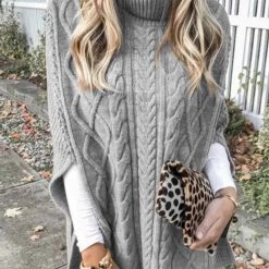 Levency High Neck Cable Knit Poncho New In 8 Levency High Neck Cable Knit Poncho New In