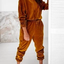 Levency New In Velvet Drawstring Hooded Joggrt Set