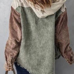 Levency Colorblock Button Corduroy Hooded Jacket