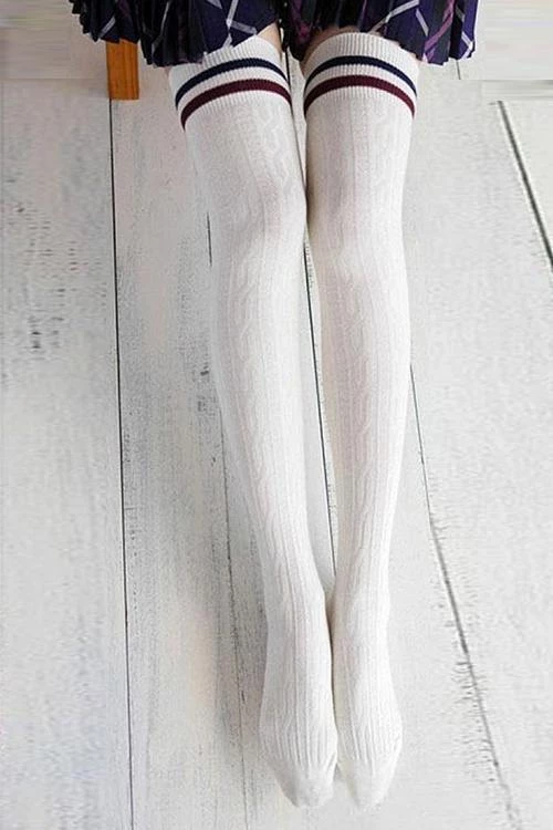 Levency Stripe Weave Over Knee Socks 2 Levency Stripe Weave Over Knee Socks