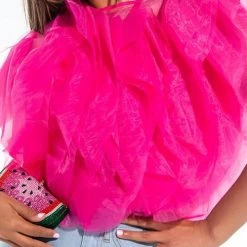 Levency New In Ruffled Feathers Sleeveless Tulle Top