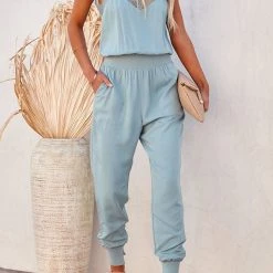 Levency New In Lace V Neck Pockets Jogger Jumpsuits
