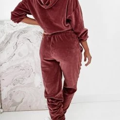 Levency New In Velvet Drawstring Hooded Joggrt Set