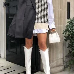 Levency Houndstooth V Neck Vest