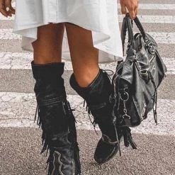Levency New In Tassels Buckle Tall Boots
