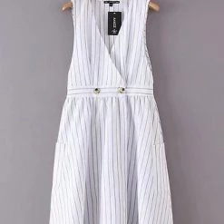 Levency New In Pockets Button V Neck Midi Desss