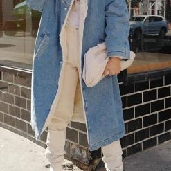 Levency Sherpa Fleece Denim Trench Coat