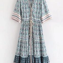 Levency Print V Neck Short Sleeve Maxi Dress