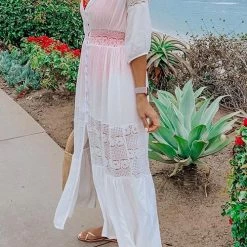 Levency Lace Patchwork Button Cover Dress