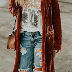 Levency Velvet Pocket Long Coat New In