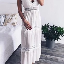 Levency New In Lace V Neck Sleeveless Maxi Dress