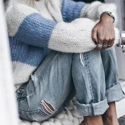 Levency Color Block Stripe O Neck Sweater