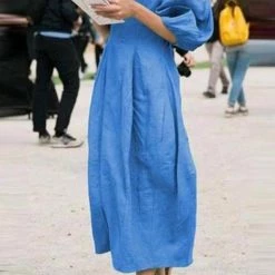 Levency Solid Linen Half Sleeve Dress New In