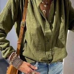 Levency Button Turndown Collar Blouse New In