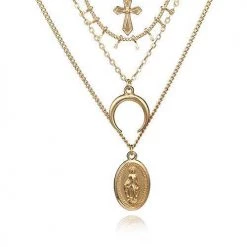 Levency Cross Moon Layers Necklace New In