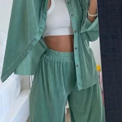 Levency Pleated Oversized Shirt And Trouser Set New In